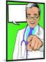 Vintage Pop Art Doctor with Pointing Hand-jorgenmac-Mounted Art Print