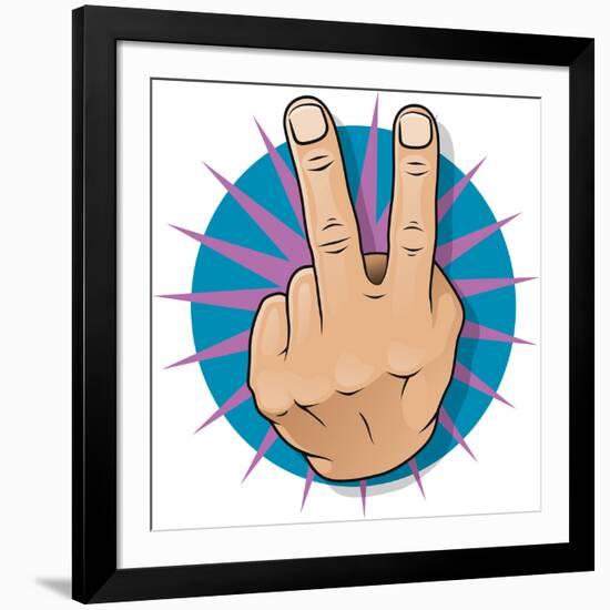 Vintage Pop Two Fingers Up Gesture-jorgenmac-Framed Art Print
