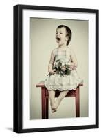 Vintage Portrait of Crying Little Girl with Rose-vitalytitov-Framed Art Print