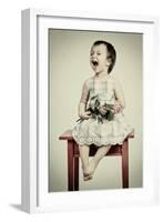 Vintage Portrait of Crying Little Girl with Rose-vitalytitov-Framed Art Print