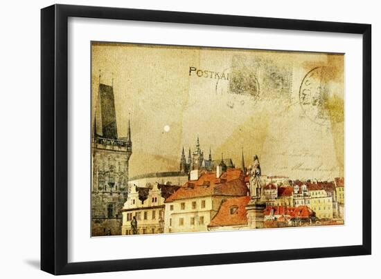 Vintage Post Card Series- Cities- Prague-Maugli-l-Framed Art Print