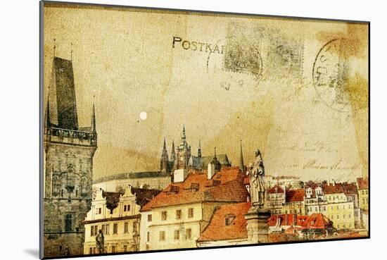 Vintage Post Card Series- Cities- Prague-Maugli-l-Mounted Art Print