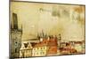 Vintage Post Card Series- Cities- Prague-Maugli-l-Mounted Art Print