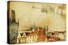 Vintage Post Card Series- Cities- Prague-Maugli-l-Stretched Canvas