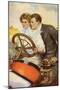 Vintage Postcard of Couple Driving-null-Mounted Giclee Print