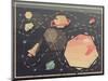 Vintage Postcard of Spaceship in Abstract Space-Andrey Saprykin-Mounted Art Print