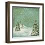 Vintage Postcard with Christmas Trees, Snow (Jpeg Version)-Alkestida-Framed Art Print