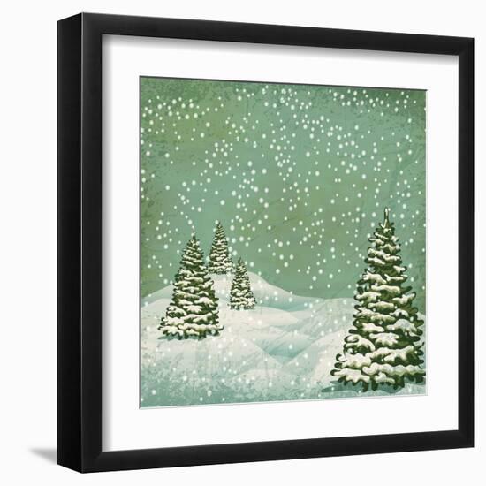 Vintage Postcard with Christmas Trees, Snow (Jpeg Version)-Alkestida-Framed Art Print