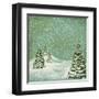 Vintage Postcard with Christmas Trees, Snow (Jpeg Version)-Alkestida-Framed Art Print