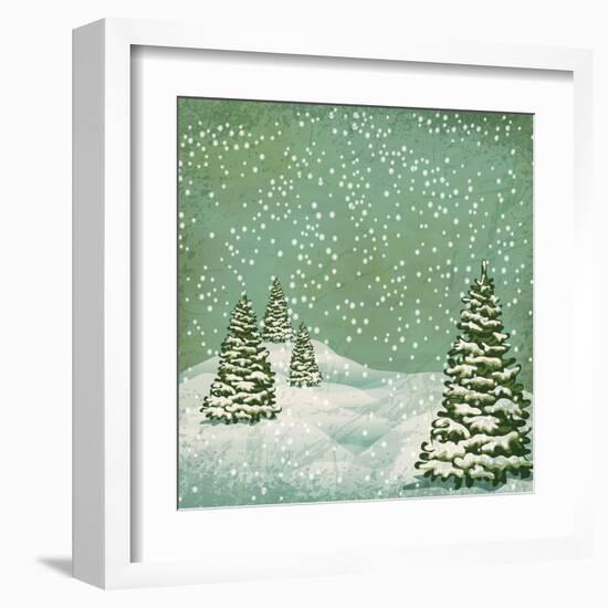 Vintage Postcard with Christmas Trees, Snow (Jpeg Version)-Alkestida-Framed Art Print