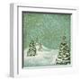 Vintage Postcard with Christmas Trees, Snow (Jpeg Version)-Alkestida-Framed Art Print