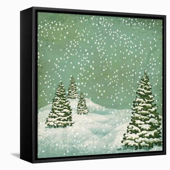 Vintage Postcard with Christmas Trees, Snow (Jpeg Version)-Alkestida-Framed Stretched Canvas