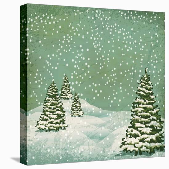 Vintage Postcard with Christmas Trees, Snow (Jpeg Version)-Alkestida-Stretched Canvas