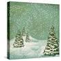 Vintage Postcard with Christmas Trees, Snow (Jpeg Version)-Alkestida-Stretched Canvas