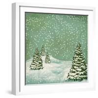 Vintage Postcard with Christmas Trees, Snow (Jpeg Version)-Alkestida-Framed Art Print