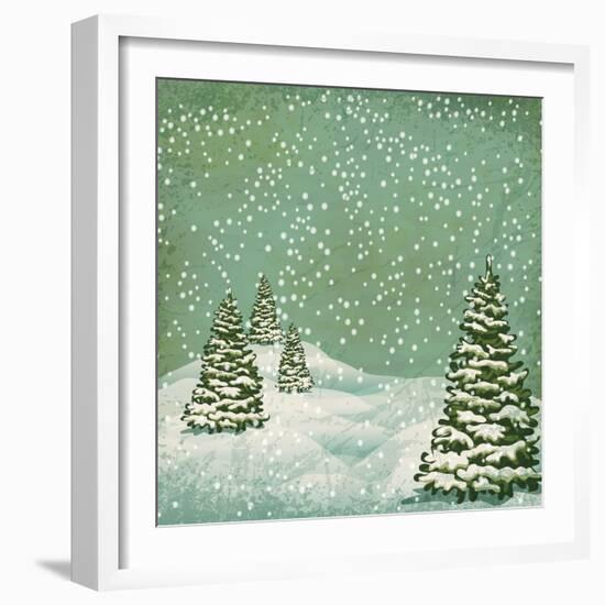 Vintage Postcard with Christmas Trees, Snow (Jpeg Version)-Alkestida-Framed Art Print