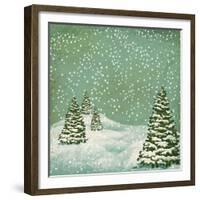 Vintage Postcard with Christmas Trees, Snow (Jpeg Version)-Alkestida-Framed Premium Giclee Print