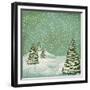Vintage Postcard with Christmas Trees, Snow (Jpeg Version)-Alkestida-Framed Premium Giclee Print