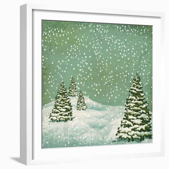 Vintage Postcard with Christmas Trees, Snow (Jpeg Version)-Alkestida-Framed Premium Giclee Print