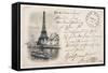 Vintage Postcard with Eiffel Tower in Paris-LiliGraphie-Framed Stretched Canvas