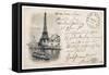 Vintage Postcard with Eiffel Tower in Paris-LiliGraphie-Framed Stretched Canvas