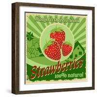 Vintage Poster For Strawberries Farm-radubalint-Framed Art Print