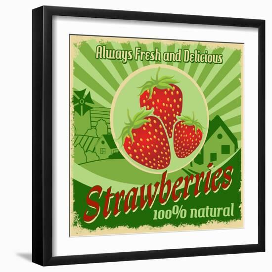 Vintage Poster For Strawberries Farm-radubalint-Framed Art Print