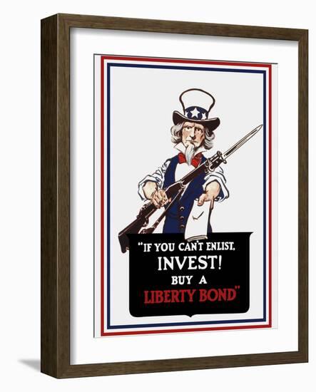 Vintage Poster of Uncle Sam Holding a Rifle and Holding Out a Liberty Bond-Stocktrek Images-Framed Art Print