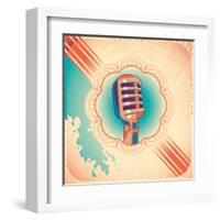 Vintage Poster with Microphone. Vector Illustration.-Radoman Durkovic-Framed Art Print