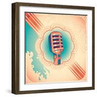 Vintage Poster with Microphone. Vector Illustration.-Radoman Durkovic-Framed Art Print