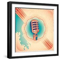 Vintage Poster with Microphone. Vector Illustration.-Radoman Durkovic-Framed Art Print