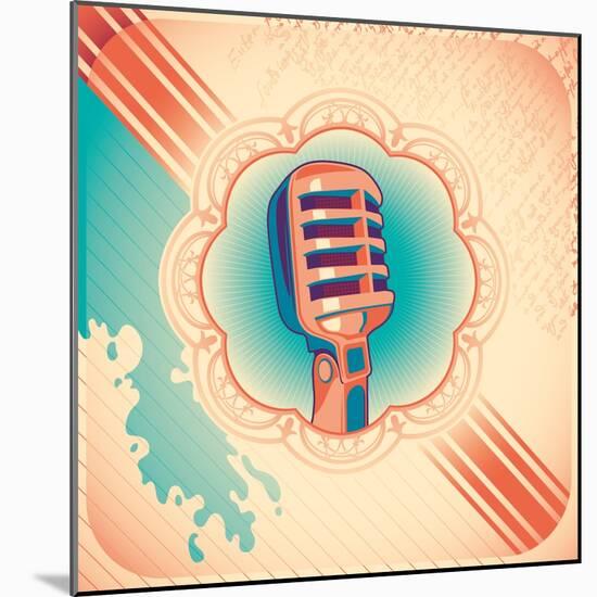 Vintage Poster with Microphone. Vector Illustration.-Radoman Durkovic-Mounted Art Print