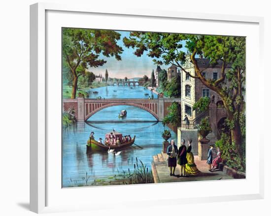 Vintage Print of Ben Franklin Being Greeted Along the Bank of a River in France-Stocktrek Images-Framed Photographic Print