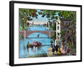 Vintage Print of Ben Franklin Being Greeted Along the Bank of a River in France-Stocktrek Images-Framed Photographic Print