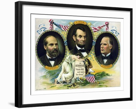 Vintage Print of Presidents James Garfield, Abraham Lincoln, and William Mckinley-Stocktrek Images-Framed Art Print