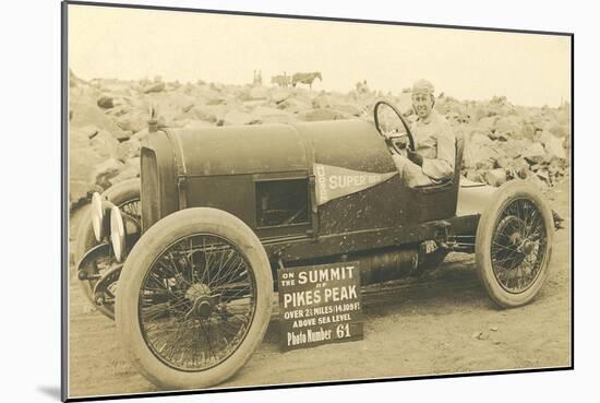 Vintage Racing Car on Pike's Peak-null-Mounted Art Print