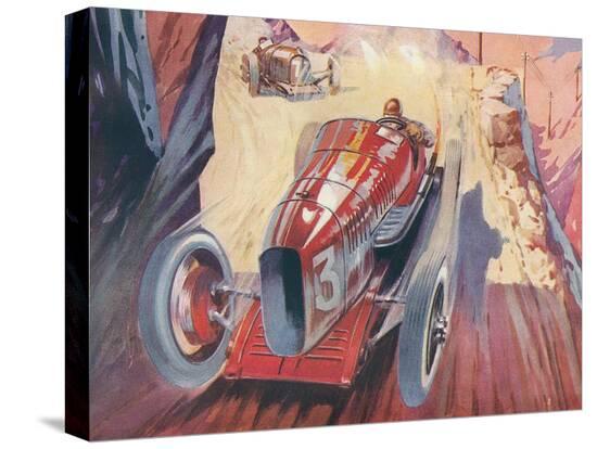 Vintage Racing Car-Found Image Press-Stretched Canvas