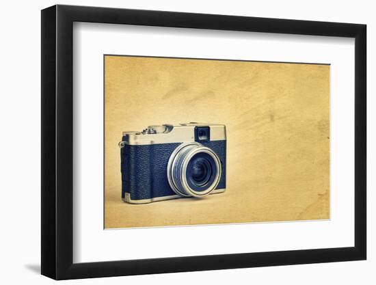 Vintage Rangefinder Style Camera on a Textured Background with Space for Text-Kamira-Framed Photographic Print