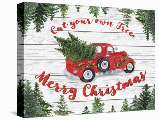 Vintage Red Truck Christmas-B-Jean Plout-Stretched Canvas