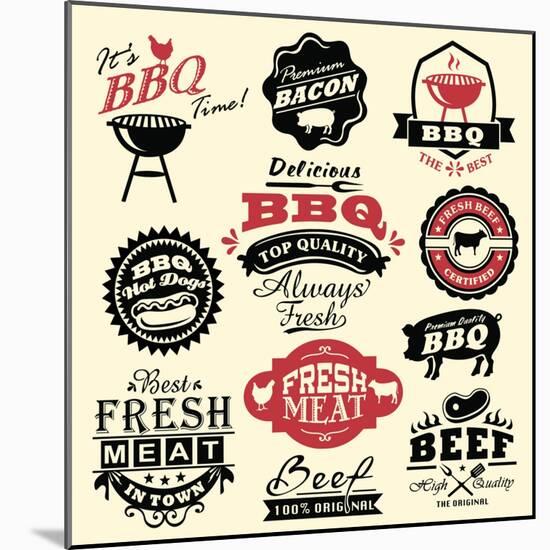 Vintage Retro BBQ Badges and Labels-Catherinecml-Mounted Art Print