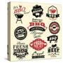 Vintage Retro BBQ Badges and Labels-Catherinecml-Stretched Canvas