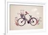 Vintage Retro Bicycle Background with Flowers and Bird-Marish-Framed Art Print