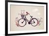 Vintage Retro Bicycle Background with Flowers and Bird-Marish-Framed Art Print