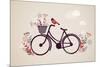 Vintage Retro Bicycle Background with Flowers and Bird-Marish-Mounted Art Print