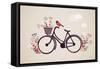 Vintage Retro Bicycle Background with Flowers and Bird-Marish-Framed Stretched Canvas