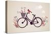 Vintage Retro Bicycle Background with Flowers and Bird-Marish-Stretched Canvas