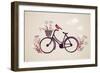 Vintage Retro Bicycle Background with Flowers and Bird-Marish-Framed Art Print