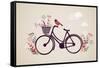 Vintage Retro Bicycle Background with Flowers and Bird-Marish-Framed Stretched Canvas