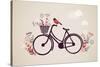 Vintage Retro Bicycle Background with Flowers and Bird-Marish-Stretched Canvas