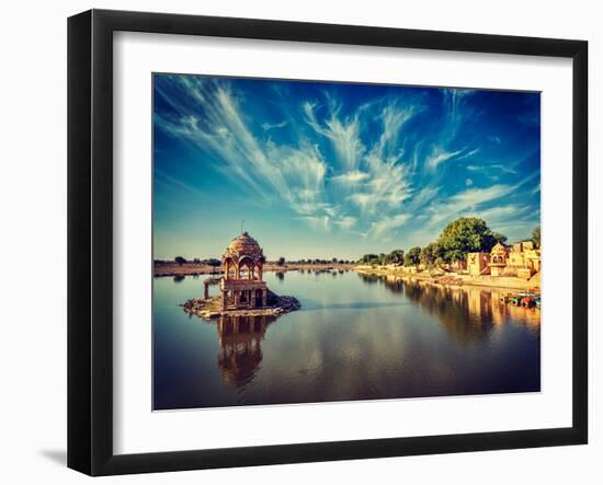 Vintage Retro Effect Filtered Hipster Style Image of Indian Landmark Gadi Sagar - Artificial Lake.-DR Travel Photo and Video-Framed Photographic Print